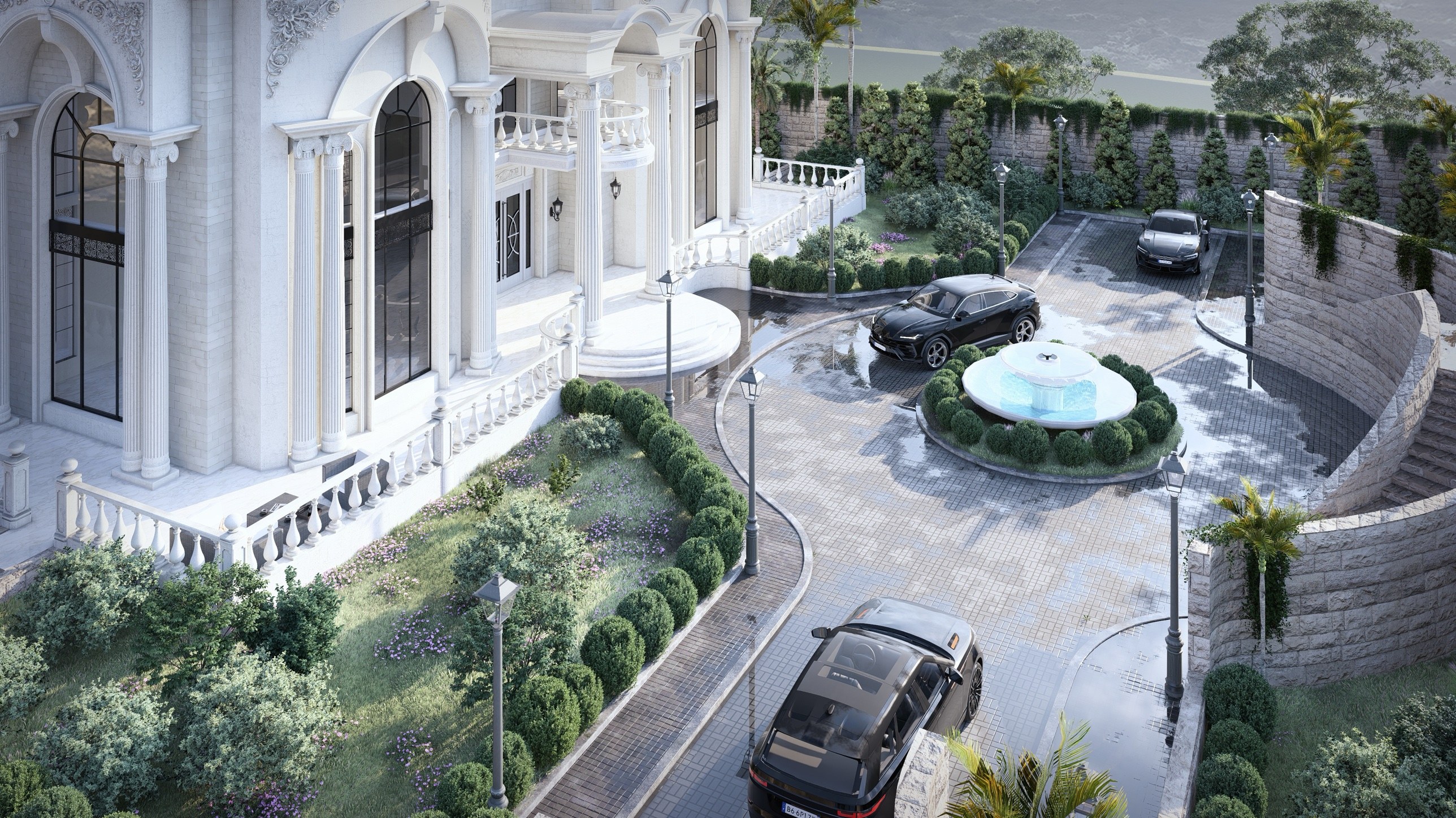 Driveway and landscape