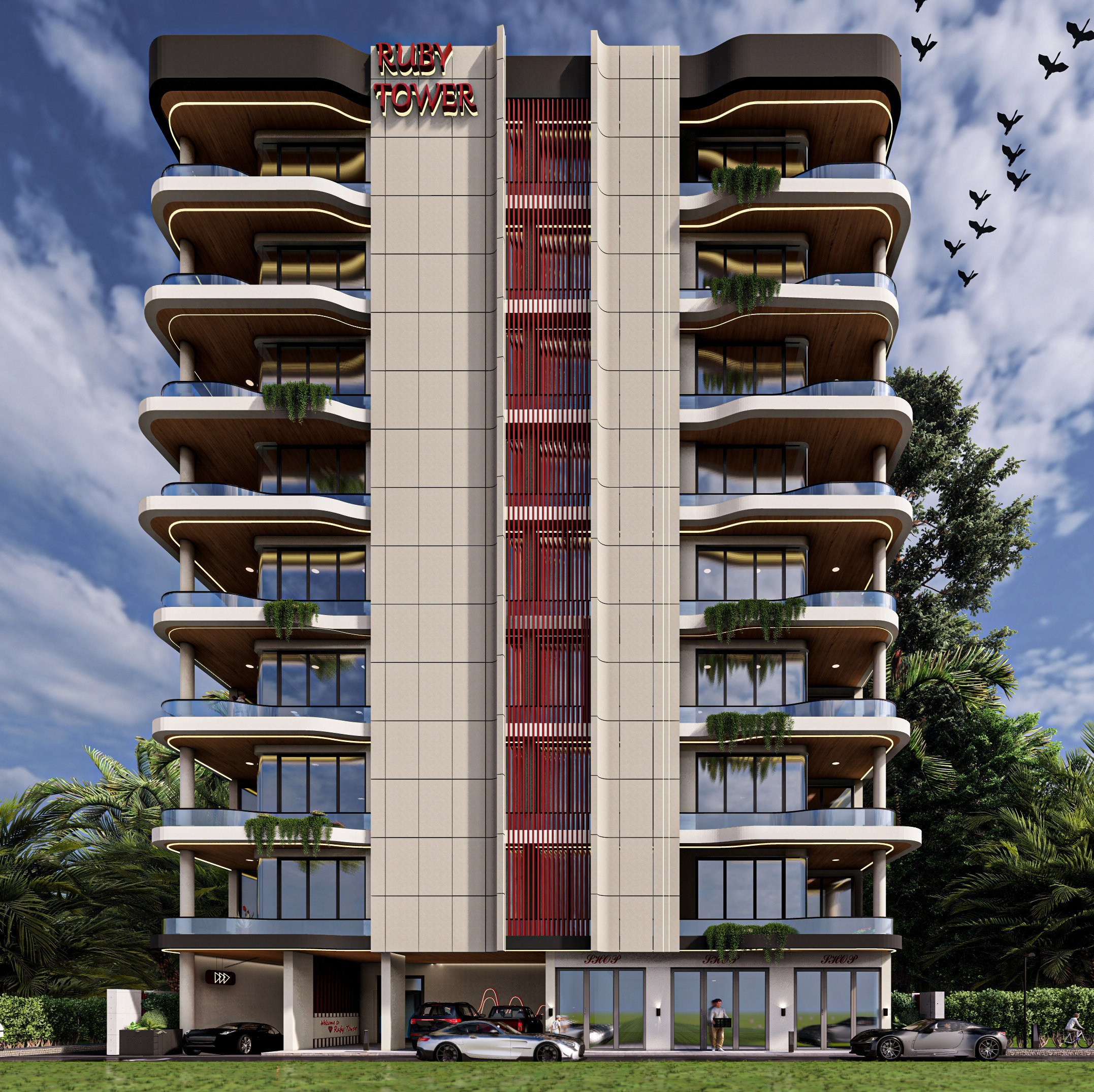Ruby Tower, Day and night