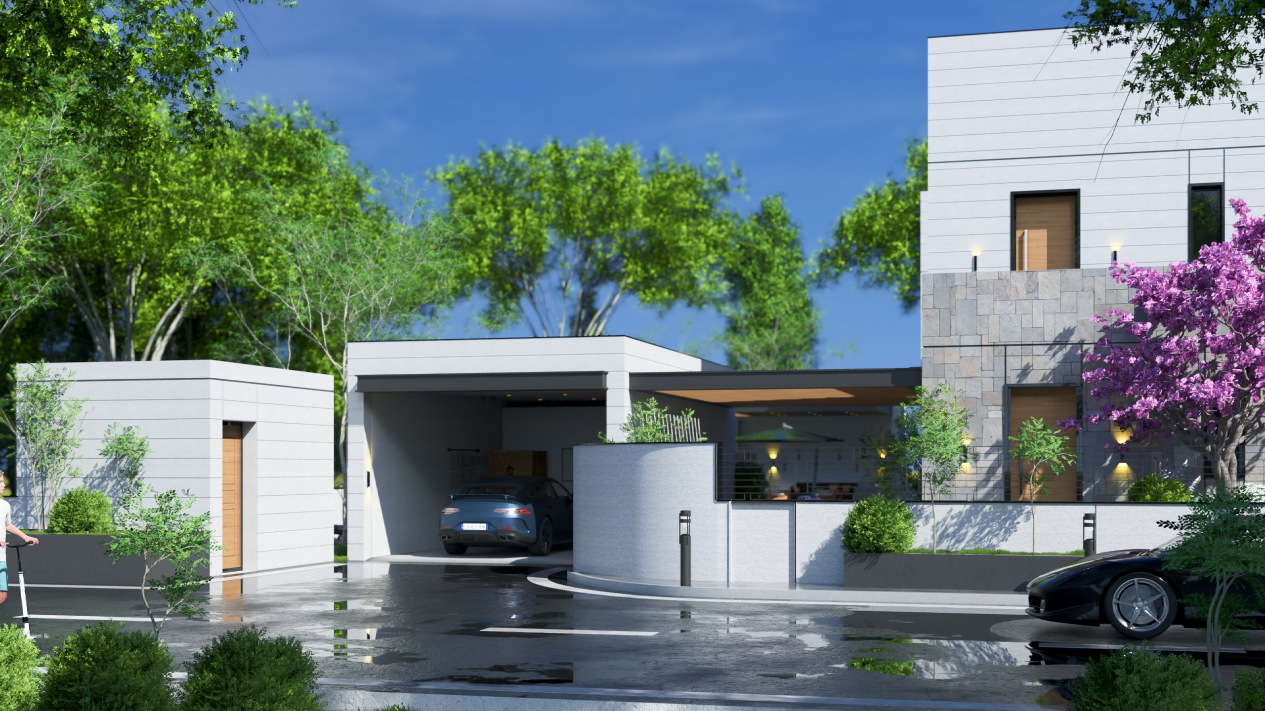 Garage and garden path