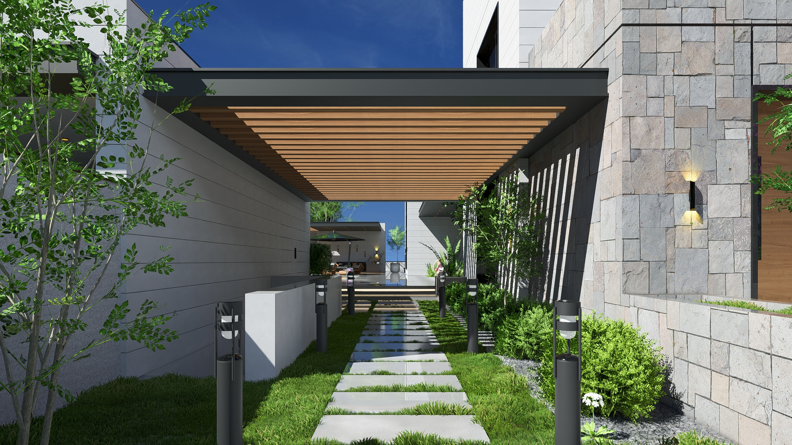 Garage and garden path